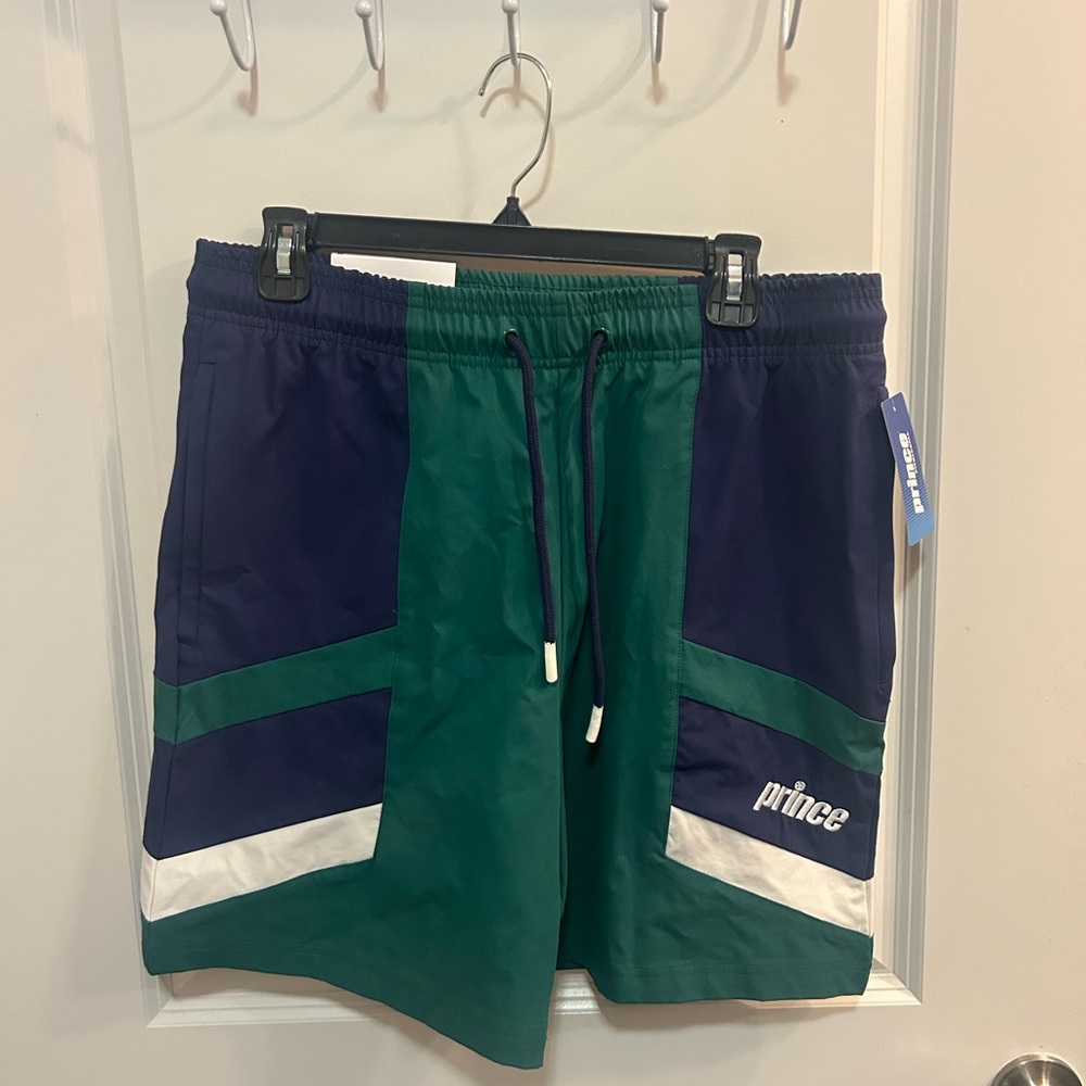 Prince Colorblock Athletic Shorts Men’s M Green Blue Tennis Activewear NWT